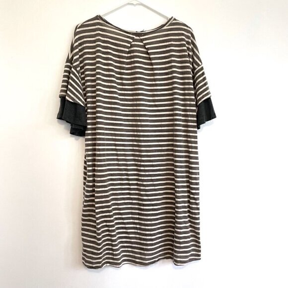 UMGEE Gray Cream Ivory Striped Short Sleeve Cotton Mini T-Shirt Dress / Tunic L - Picture 10 of 14
